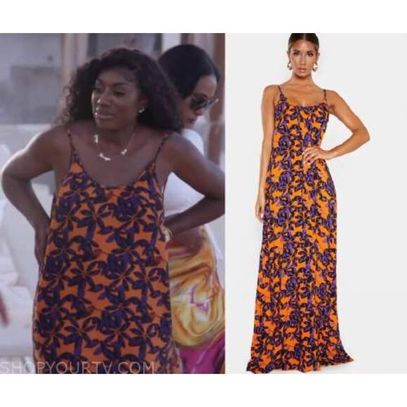 PrettyLittleThing Orange Shadow Leaf Maxi Dress Size 4 Oversized Low Back Beach - Picture 1 of 10